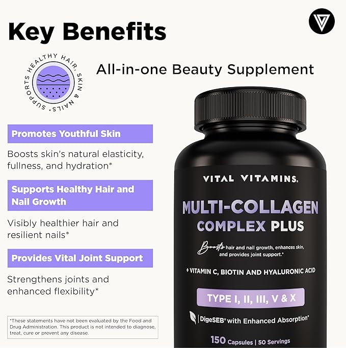 Vital Vitamins Multi-Collagen Plus 150 ct + Hyaluronic Acid Capsules 60 ct