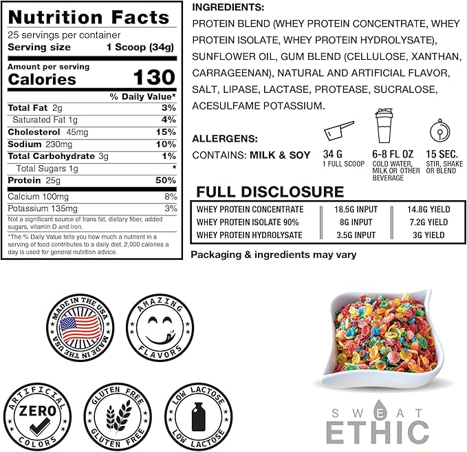 Sweat Ethic Whey'd Protein Powder 25 G Whey Protein Blend with Concentrate (30 Ounce Frooty Cereal)