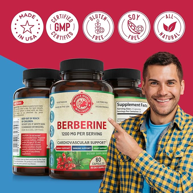 Premium Berberine and Mens Daily Multivitamins Bundle (One Bottle Each). Collectively Supports Holistic Wellness Boosted Energy Metabolic Function and Cardiovascular Heatlh. Made in The USA.