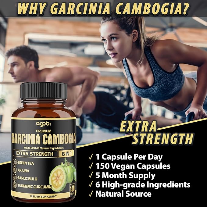 Premium Garcinia Cambogia Capsules with Green Tea Arjuna Garlic Turmeric Black Pepper - Body Health &amp Immune Support Supplement - 1 Pack 150 Caps for 5 Months