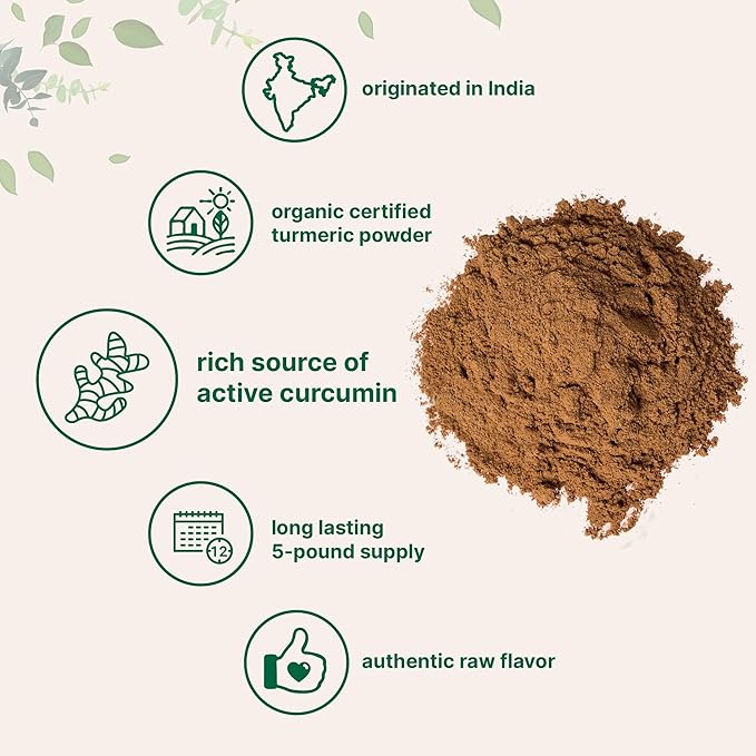 Organic Turmeric Powder 5 Pounds | Rich in Active Curcumin | Pure Turmeric Supplement | Antioxidant Support for Joint &amp Immune Health | Non-GMO Vegan Friendly India Origin