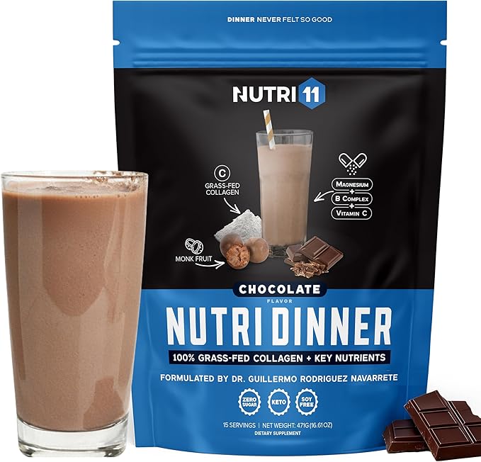 NutriDinner by Nutrillermo | Grass-Fed Collagen Protein Powder | Magnesium B-Vitamins &amp Monk Fruit | Sleep Recovery and Wellness Supplement |