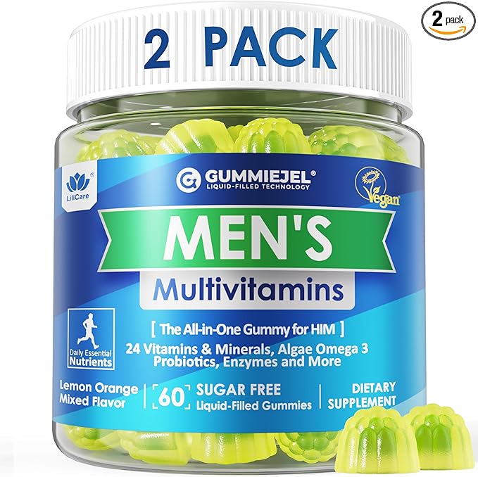 2 Pack - Mens Multivitamins Gummies Methylated Multivitamin for Men B Complex Minerals Vegan Omega 3 Probiotic Enzyme Antioxidants for Men's Complete Daily Support Sugar Free Vegan (No Iron)