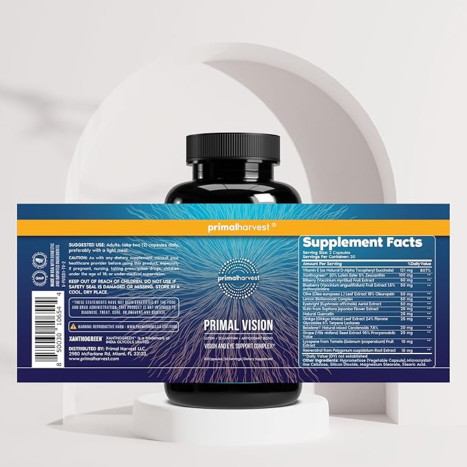 Primal Harvest Probiotics &amp Vision Supplements for Women and Men Vision and Eye Support Complex with Lutein Zeaxanthin Bundle