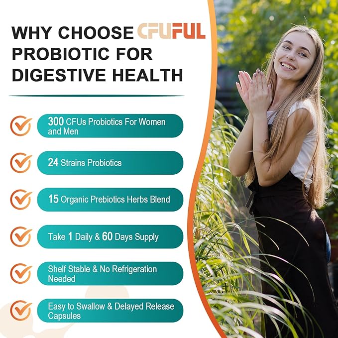 Probiotics for Women &amp Men - 300 Billion CFU 24 Strains Probiotic + 15 Organic Herbs Prebiotics Blend for Overall Digestive Gut Health Immune Constipation &amp Bloating Shelf Stable - 4 Mont
