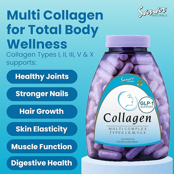 Sanar Naturals Multi Collagen Pills Type I II III V X | Extra Strength Hair Nail Skin Bone &amp Joint Support | Hydrolyzed Collagen Supplement for Women and Men | Non-GMO 150 Capsules