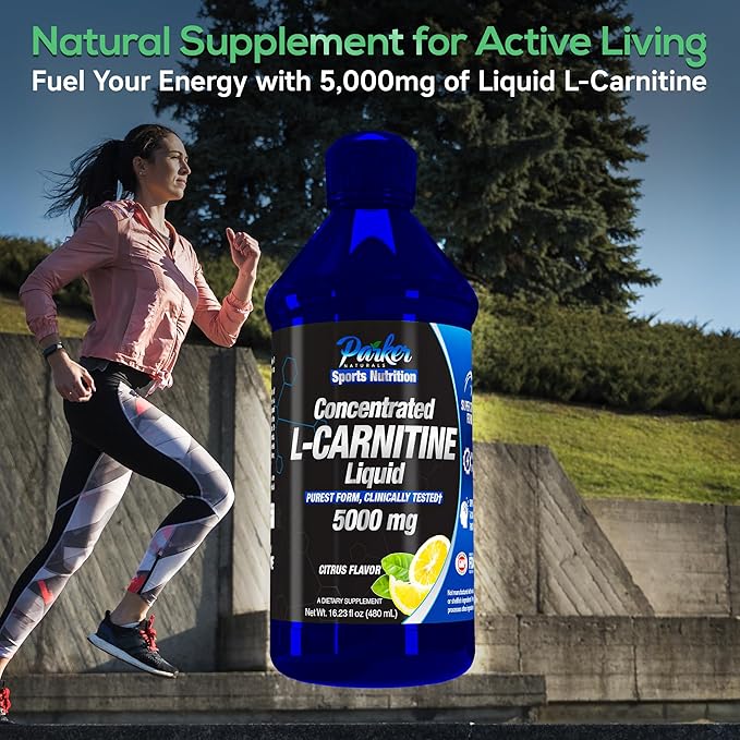 Parker Naturals Concentrated L-Carnitine Liquid 5000mg All Natural Citrus Flavored L-Carnitine Supplement Liquid L-Carnitine with Vitamin V5 16.23 Fl. Oz