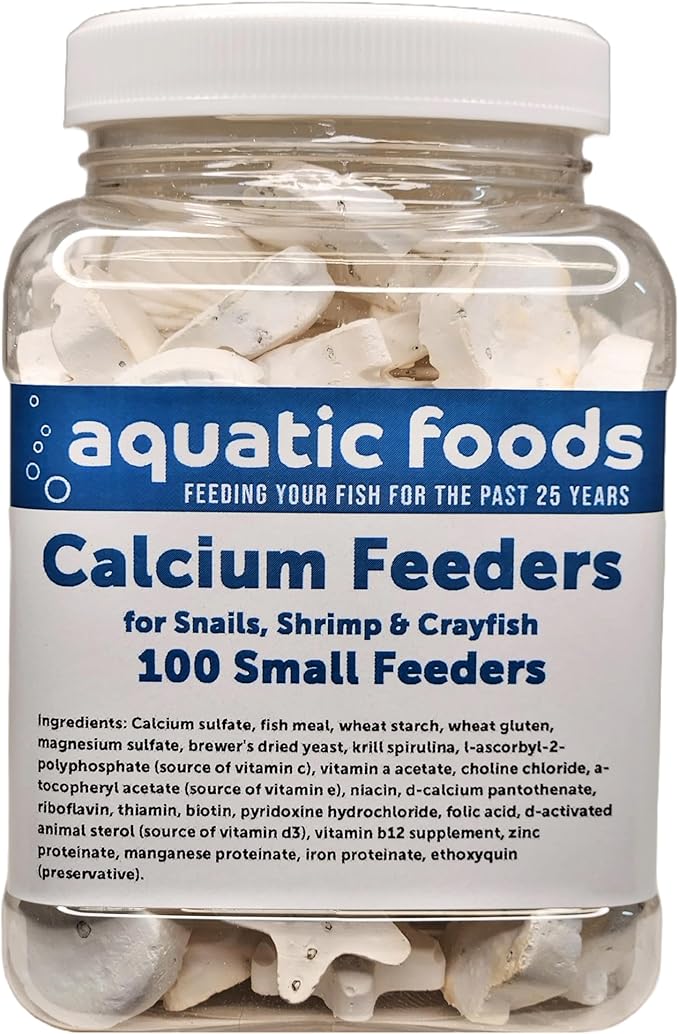 Aquatic Foods Inc. Calcium Feeder Disks for Shrimp Snails Crabs Crayfish Hermit Crabs and All Tropical Fish 100 Count Jar of Small Calcium Feeder Disks