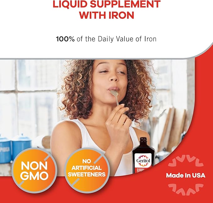 Geritol Liquid Vitamin and Iron Supplement Energy Support Contains High Potency B-Vitamins and Iron Pleasant Tasting Easy to Swallow No Artificial Sweeteners Non-GMO 12 Oz 3 Pack