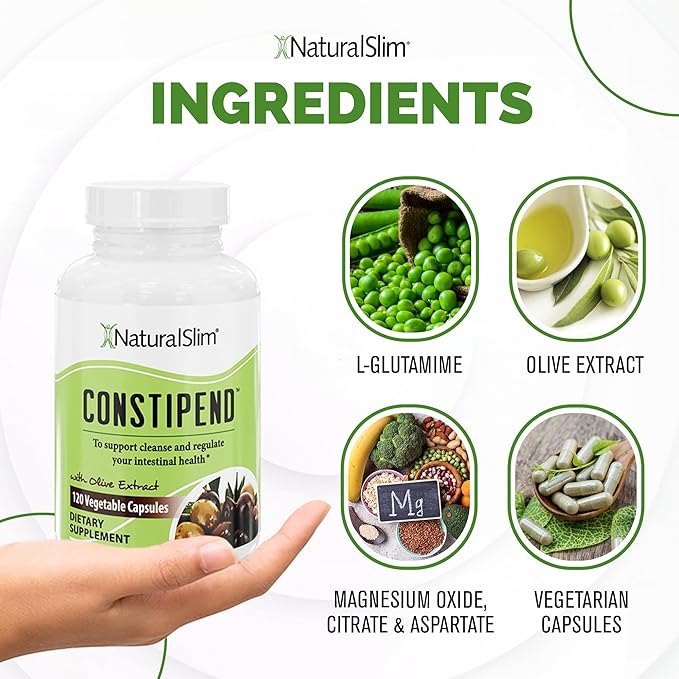 NaturalSlim Constipation Relief Stool Softeners Constipend Colon Cleanser for Women &amp Men with Magnesium Citrate Aspartate &amp Olive Extract 120 Vegetable Capsules