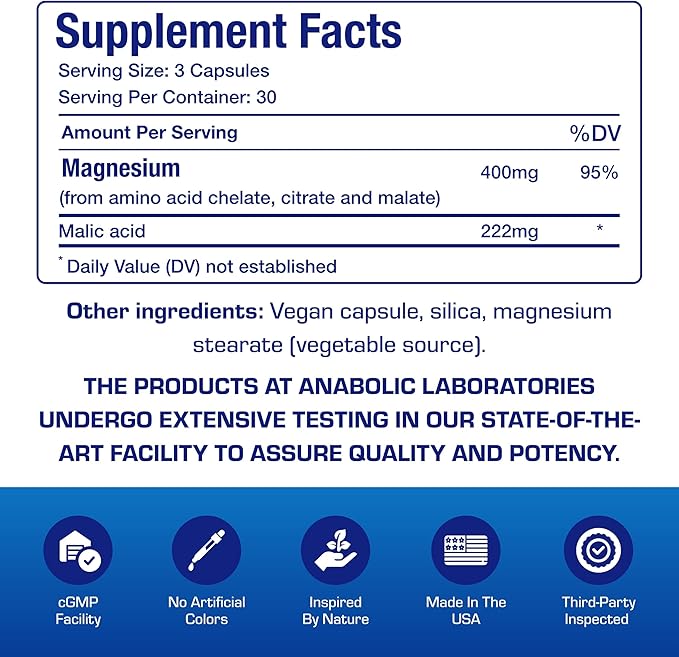 Triple Magnesium Complex 400 Mg - Clinical Formula Chelated Magnesium Supplement with Glycinate Malate and Citrate for Optimal Muscle Nerve Bone &amp Digestive Health Support - 1 Month Supply