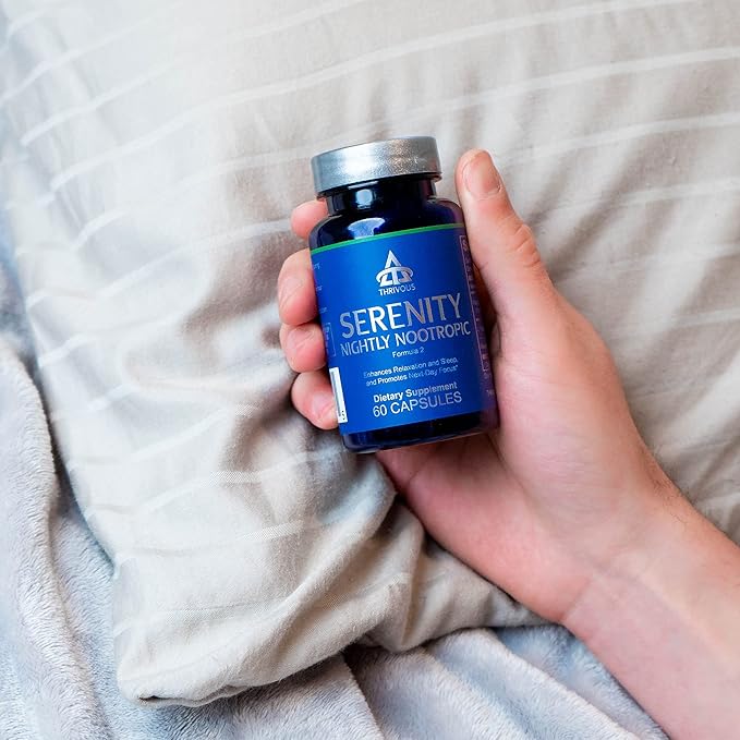 Thrivous Serenity Nightly Nootropic – Sleep &amp Relaxation Formula with KSM-66 Ashwagandha L-Theanine Magnesium Glycinate &amp Melatonin – 60 Vegan Capsules