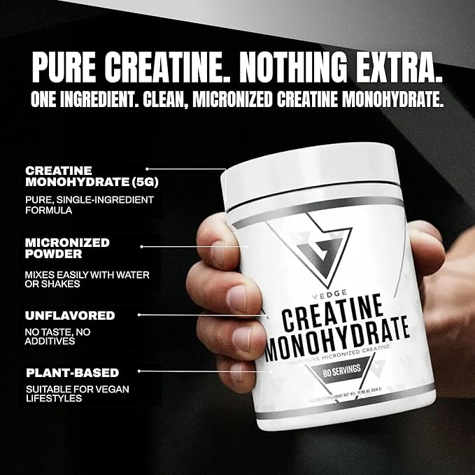 VEDGE Vegan Creatine Powder 5 g Creatine Monohydrate Micronized Unflavored Creatine Powder Plant Based Creatine for Women and Men Gluten Free Made in USA 30 Servings