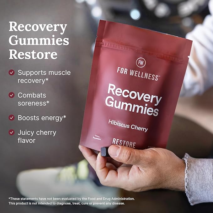 Recovery Gummies Restore - Tart Cherry Gummies for Muscle Recovery - Hibiscus Cherry Flavor with Antioxidants &amp Electrolytes Combats Soreness Boosts Energy - Vegan Non-GMO Gluten-Free - 90ct