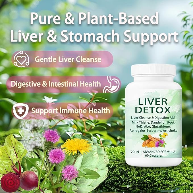 Liver Cleanse Detox &amp Repair Capsules 20-in-1 Liver Detox Supplement with Dandelion Root Turmeric Milk ThistleArtichoke Leaf for Liver Cleanse &amp Digestion Aid Health 60 Capsules