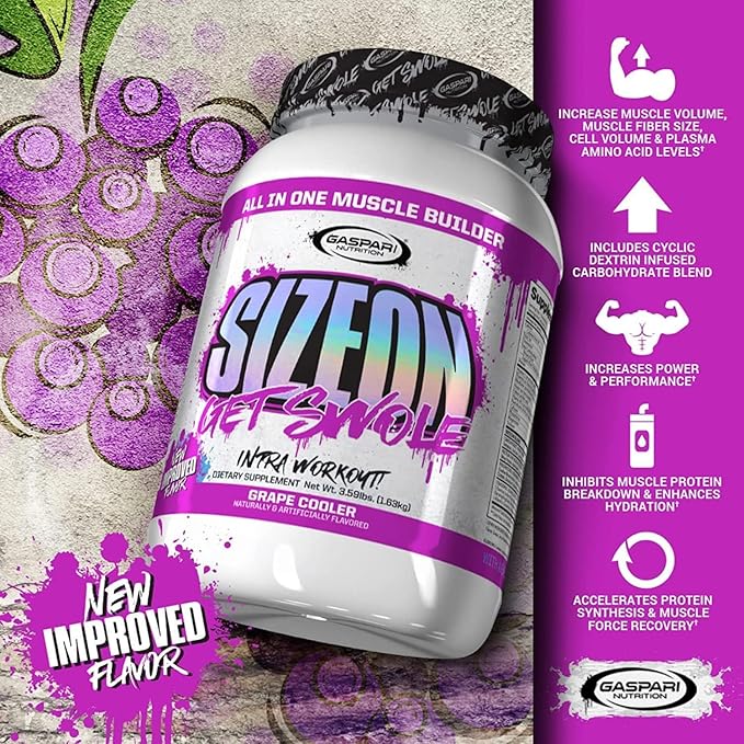 Gaspari Nutrition SizeOn The Ultimate Hybrid Intra-Workout Amino Acid &amp Creatine Formula Increased Muscle Volume &amp Muscle Recovery (Grape Cooler)