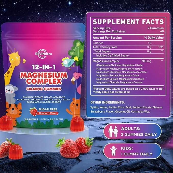 Magnesium Complex 700mg - 12 in 1 Magnesium Gummies with Glycinate Citrate Malate Oxide Taurate Aspartate Orotate - Supports Relaxation Muscle &amp Heart - Sugar Free Strawberry 120 Count