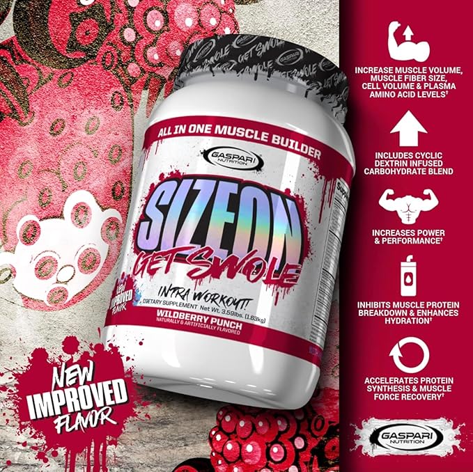 Gaspari Nutrition SizeOn The Ultimate Hybrid Intra-Workout Amino Acid &amp Creatine Formula Increased Muscle Volume &amp Muscle Recovery (3.59 Pounds Raspberry)