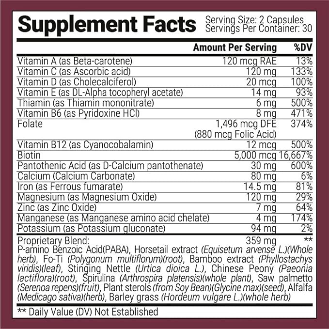 Hair Skin &amp Nails Supplement – Biotin Zinc &amp Vitamin B Complex – Supports Hair Skin &amp Nail Health – 3 Month Supply