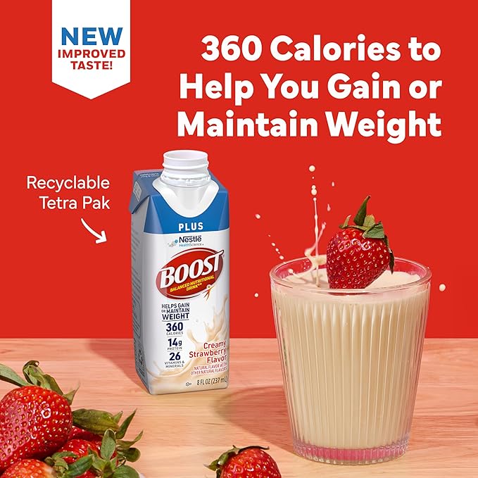 BOOST Plus Nutritional Drink Creamy Strawberry 8 Fl Oz (Pack of 24)