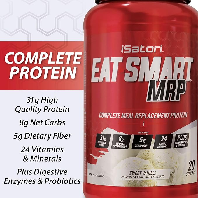 iSatori Eat Smart MRP High Protein Meal Replacement Shake with Whey Protein Powder Probiotics Powder Casein Protein MCT Oil Egg Albumen Vitamins &amp Minerals Keto Vanilla Flavor 20 Servings