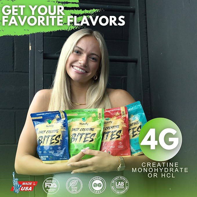 Nutrify Daily Creatine Gummies for Women and Men - 4g Creatine Monohydrate per Serving for Muscle Growth &amp Recovery - Sugar-Free Low-Calorie with Vitamin B12 for Energy Boost 60 Count - Melon Ma