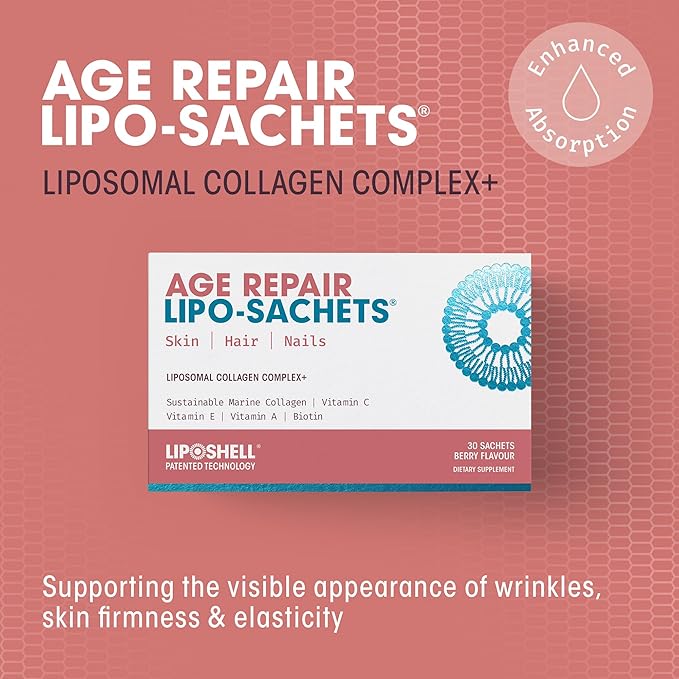 Age Repair Lipo-Sachets Liposomal Collagen Skin Supplement - Liquid Collagen Peptides to Support Skin Firmness Elasticity
