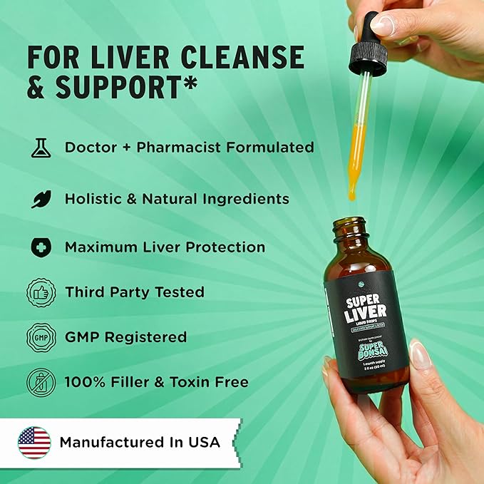 SUPERBONSAI Super Liver Support with Milk Thistle - All Natural Liver Cleanse Detox &amp Repair Aid - Doctor-Formulated Liver Supplement - Liquid Herbal Formula for Liver Health - 2 Month Supply (2 P