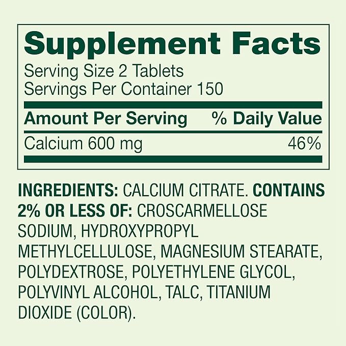 Spring Valley Calcium Citrate 600 mg 300 Tablets - Bone &amp Joint Health + STS Sticker.