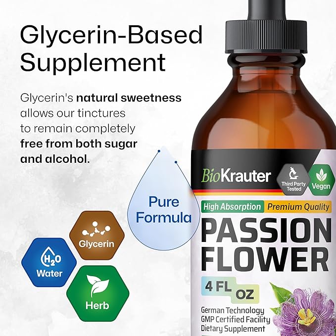 BIO KRAUTER Lemon Balm Tincture 4 Fl. Oz. &amp Passionflower Tincture 4 Fl. Oz.