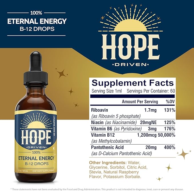 Eternal Energy Liquid Vitamin B12 Complex 1250mcg Fast Absorption Drops. B12 Support for Energy Nerves &amp Immune Health B Complex Vitamins for Women &amp Men - 2oz 60 Servings Vegan
