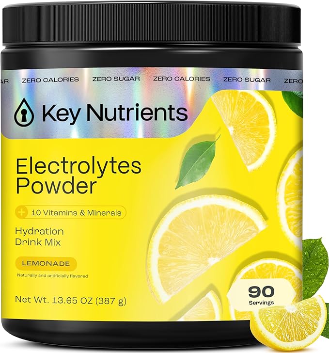 KEY NUTRIENTS Multivitamin Electrolytes Powder No Sugar - Refreshing Lemonade Electrolyte Powder - Sodium &amp Energy Supplement - Hydration Powder - No Calories - 90 Servings - Made in USA