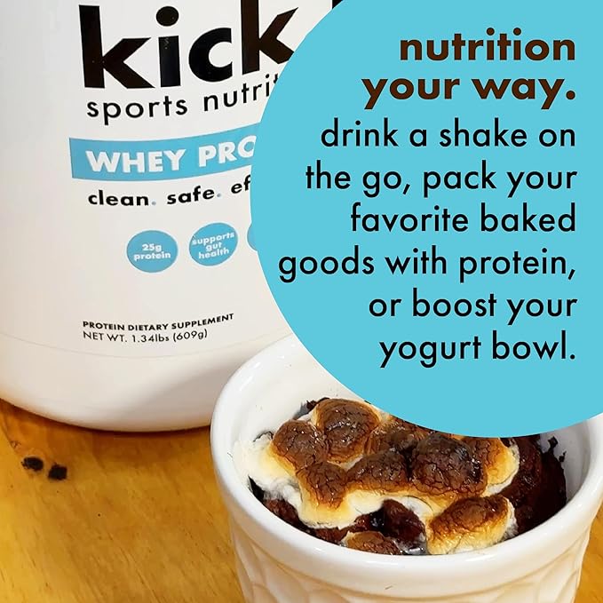 Kick Whey Protein Powder Chocolate Flavor 25 G Protein Gluten Free Workout Supplement with Amino Acids to Support Fitness Goals &amp Gut Health No Added Sugar No Artificial Flavor 16 Servings