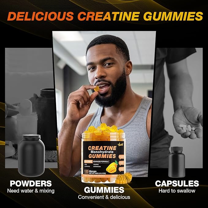 Creatine Monohydrate Gummies 8500 MG for Men and Women Creatine Monohydrate Supplement for Muscle Growth Strength &amp Energy Support Pre Workout Gummies 120 Count Mango Flavor