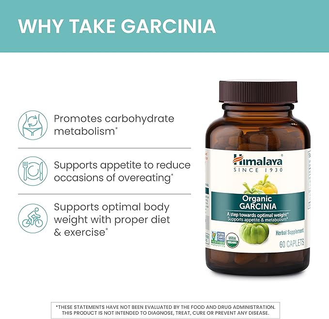 Himalaya Organic Garcinia Cambogia Herbal Supplement Appetite Support Lipid Metabolism Weight Support USDA Organic Non-GMO Vegan 600 mg 60 Plant-Based Caplets 2 Pack