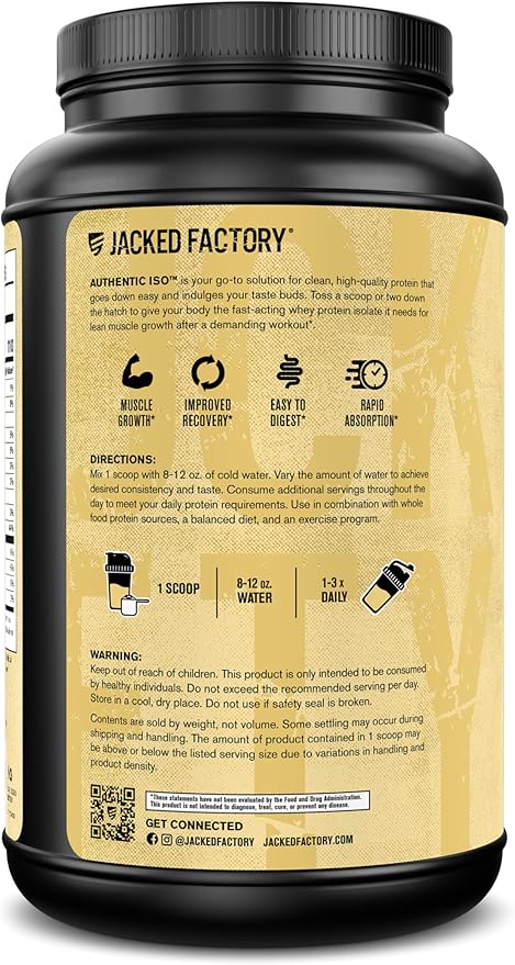 Jacked Factory Authentic ISO Whey Protein Isolate Powder - Low Carb Non-GMO Muscle Building Protein w/No Fillers Post Workout Recovery - 30 Servings Vanilla