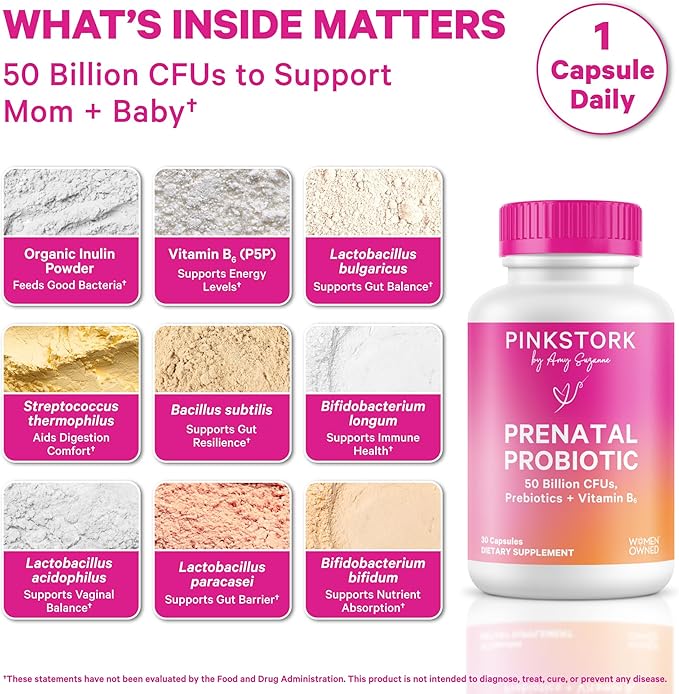 Pink Stork Prenatal Probiotic Unscented and Digestive Enzymes Bundle – Supports Digestion and Prenatal Wellness – Women’s Multivitamin with Folate and Enzymes