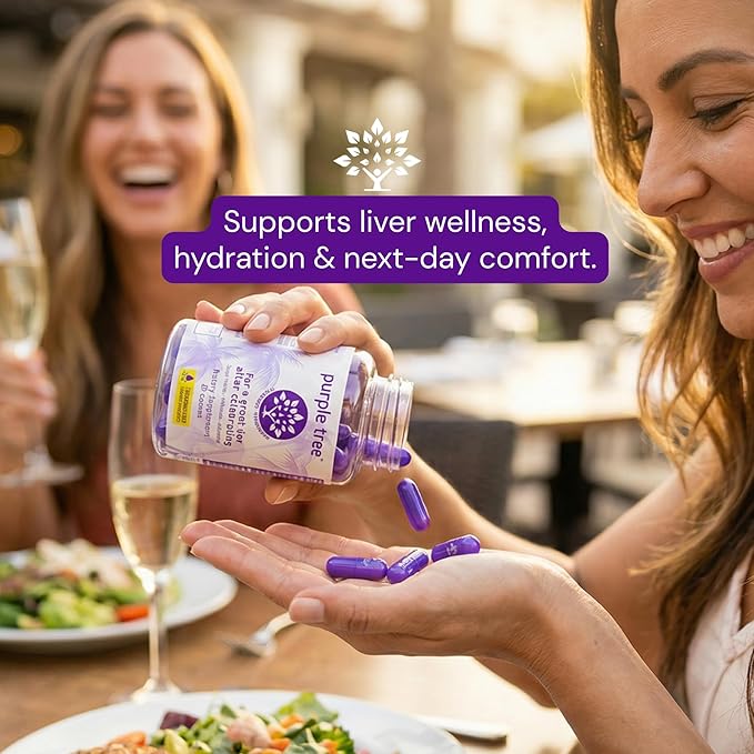 purple tree Post-Celebration Wellness Supplement | Liposomal Dihydromyricetin (DHM) L-Glutathione Milk Thistle for Liver Support &amp Hydration | Electrolytes B Vitamins Willow Bark | 60 Capsules