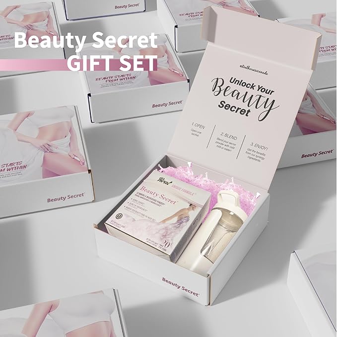 Beauty Secret Powder Gift Set | 30 Sachets | USB Shaker Bottle | Non-GMO Soy Protein | Tamarind Astaxanthin Q10 Kale Natural Herbs | Complete Nutrition Supports Energy Skin Health