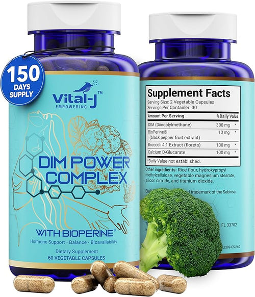 4-in-1 DIM Potent Complex 300mg - Estrogen Balance and Metabolism Energy &amp Menopause Support Supplement with Bioperine (x4) Calcium and Broccoli Extract - for Women and Men 150 Servings