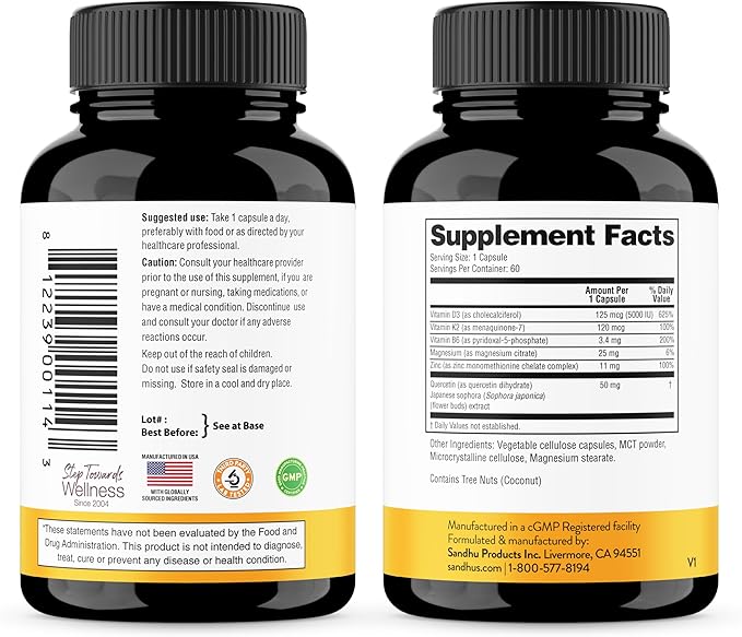 Sandhu's Vitamin D3 K2 with Quercetin Bundle with Elderberry Capsules | Supports Immune Muscle Teeth Health &amp Energy