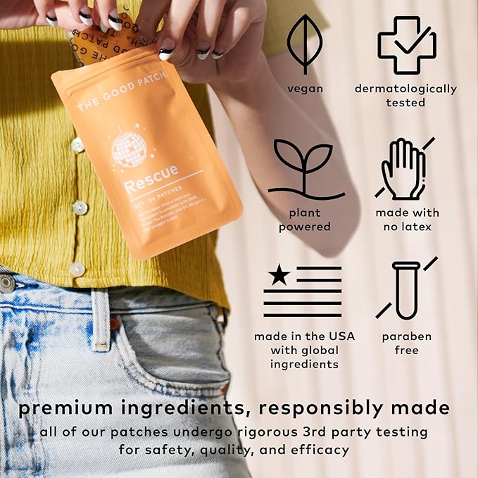 The Good Patch Rescue Recovery Patch Natural Patch with DHM Vitamin B1 and Green Tea Plant-Powered Wearable Wellness Support After a Night Out (8 Total Patches)