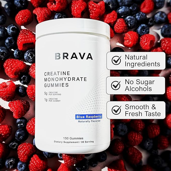 Brava Creatine Gummies | 5g Lab-Verified Creatine Monohydrate Gummies for Men &amp Women | Every Batch Third-Party Tested | Vegan Gluten-Free | Blue Raspberry (150 Gummies)