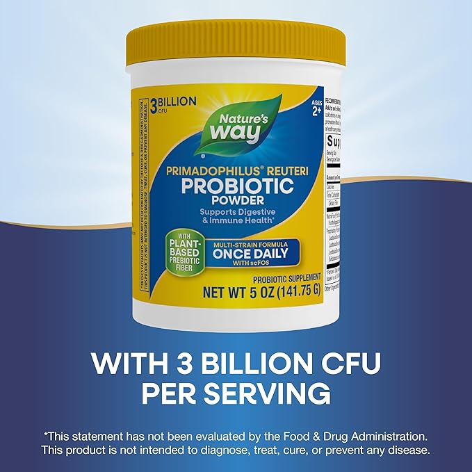 Nature's Way Primadophilus Reuteri Probiotic Powder Supports Digestive &amp Immune Health* Multi-Strain Formula with Prebiotics 3 Billion Live Cultures 5 Oz (Packaging May Vary)