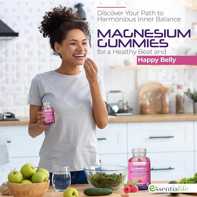 Magnesium Gummies 3 Packs Essentialife 100mg Per Serving - Blend of Magnesium Citrate &amp Magnesium Glycinate - Supports Digestion - Stay Calm &amp Wake Up Energized with Magnesium Supplements for