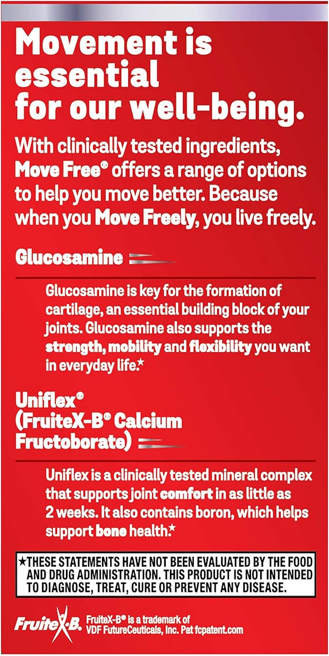 Move Free Advanced Glucosamine Chondroitin + Calcium Fructoborate Joint Support Supplement Supports Mobility Comfort Strength Flexibility &amp Bone - 80 Tablets (40 servings)*
