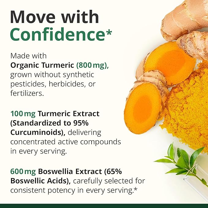 Boswellia Serrata Turmeric Supplement for Joint Support &amp Inflammation Balance – Turmeric Boswellia Supplement with Ginger &amp Black Pepper Extract for Enhanced Absorption – Non-GMO - 60 Capsule