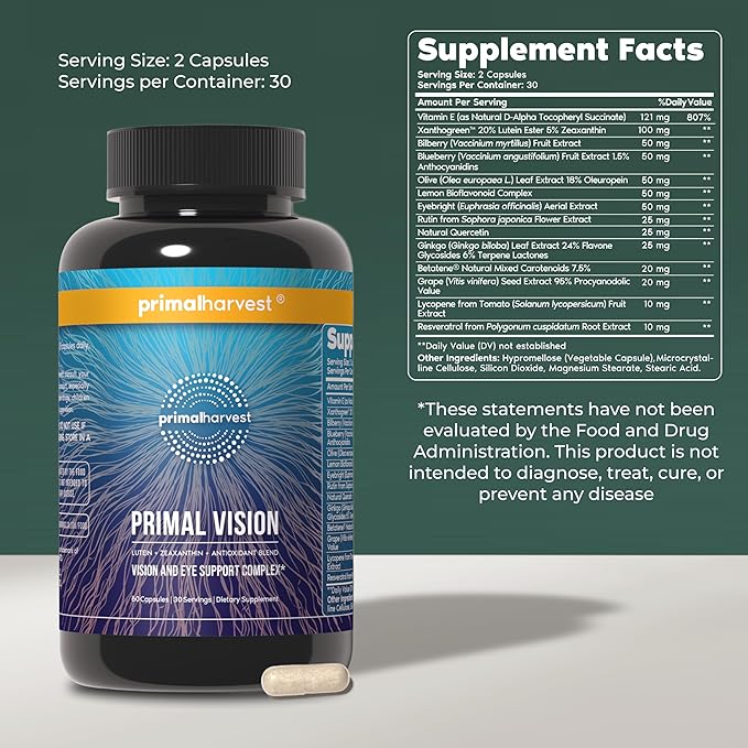 Primal Harvest Probiotics &amp Vision Supplements for Women and Men Vision and Eye Support Complex with Lutein Zeaxanthin Bundle