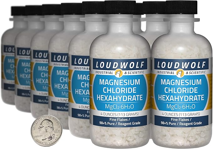 Magnesium Chloride Hexahydrate / 3 Pounds / 12 Bottles / 98+% Pure Reagent Grade/Fine Flakes
