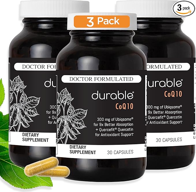 Durable CoQ10 – 300mg Coenzyme Q10 Phytosome with 9X Better Absorption + Quercetin – Heart Energy &amp Cellular Support – Doctor Formulated Vegan Non-GMO Made in USA Once-Daily (90 Capsules)